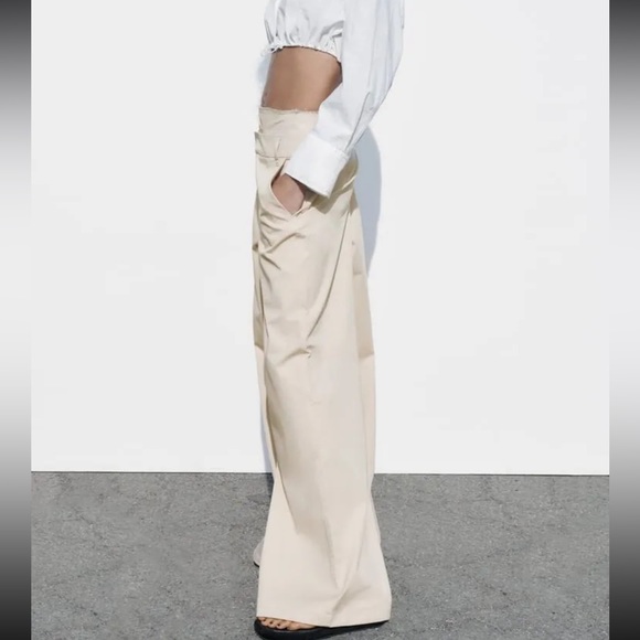 Zara Women's High Waist Belted Gabardine Fabric Pants - Picture 9 of 10